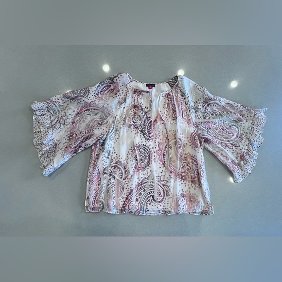 Paisley Ruffle Bell Sleeve Lined Tie Strings Sz Medium Boho Coastal Cowgirl - Picture 9 of 12